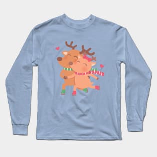 Cute Skating Reindeers Couple Long Sleeve T-Shirt